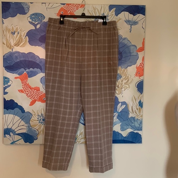 Ann Taylor NWT Pull on Tapered Ankle High Rise pants sz LG- Windowpane pattern - Picture 1 of 9